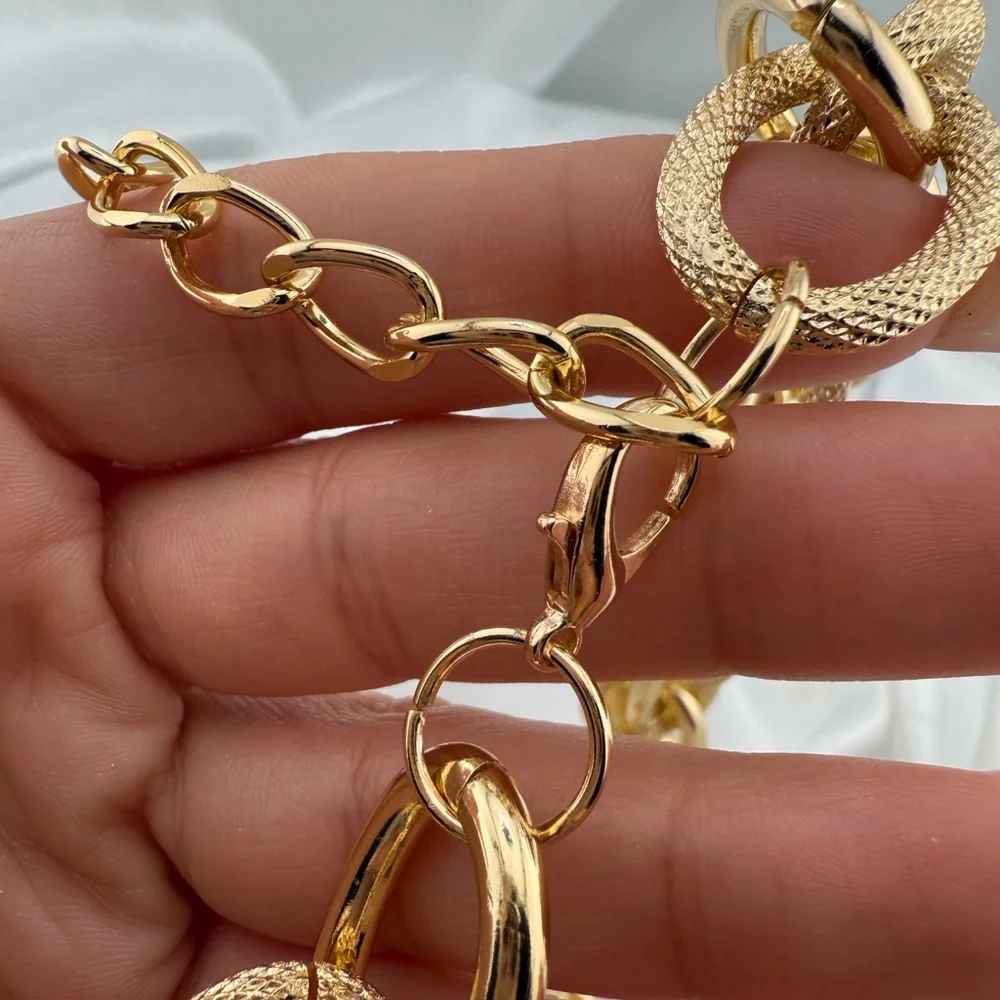 2 tone Chunky mate Gold Chain Necklace adjustable - Picture 4 of 5